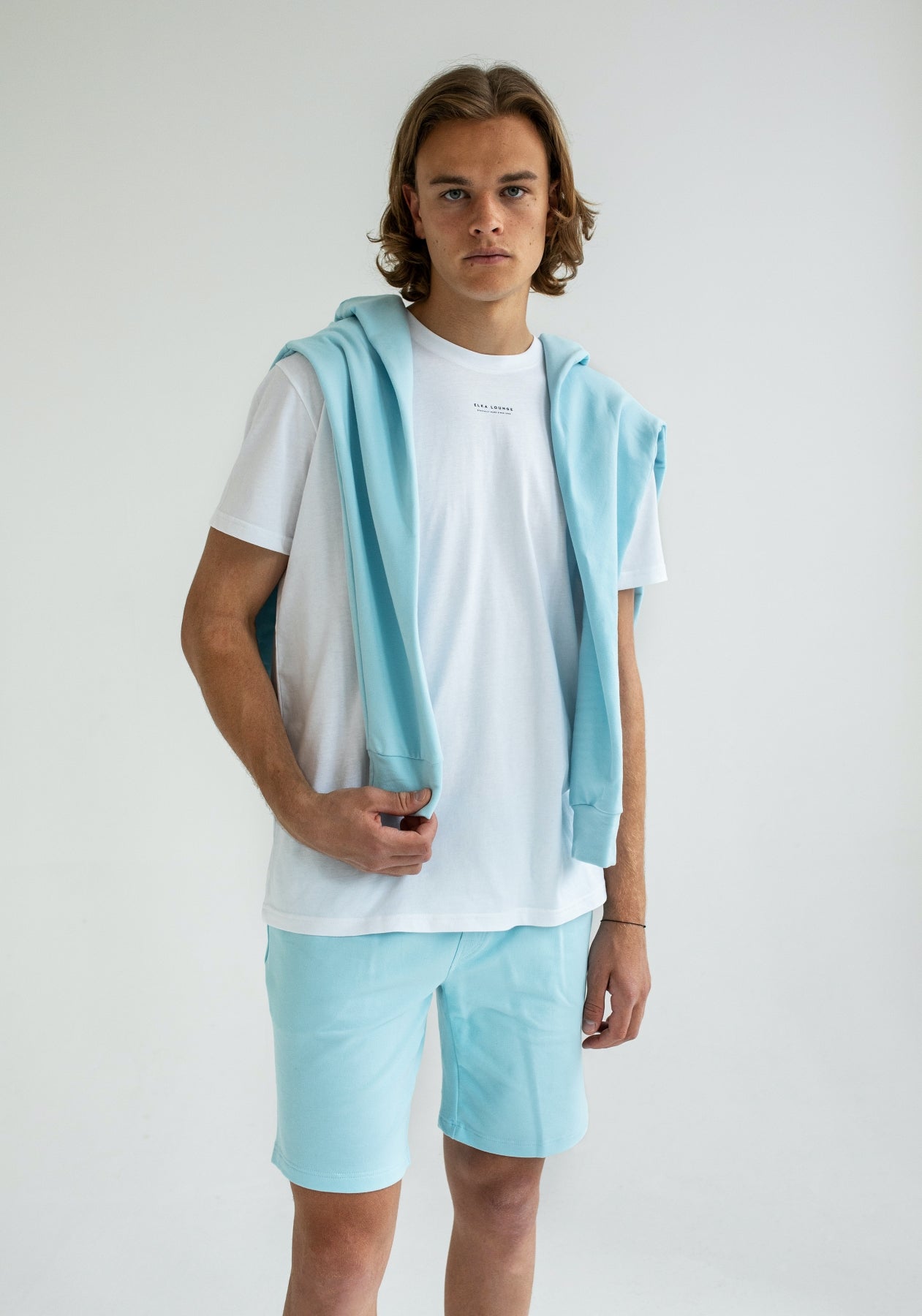 Pánske teplákové kraťasy z biobavlny Sky blue brushed
