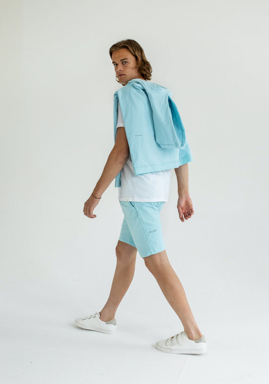 Pánske teplákové kraťasy z biobavlny Sky blue brushed