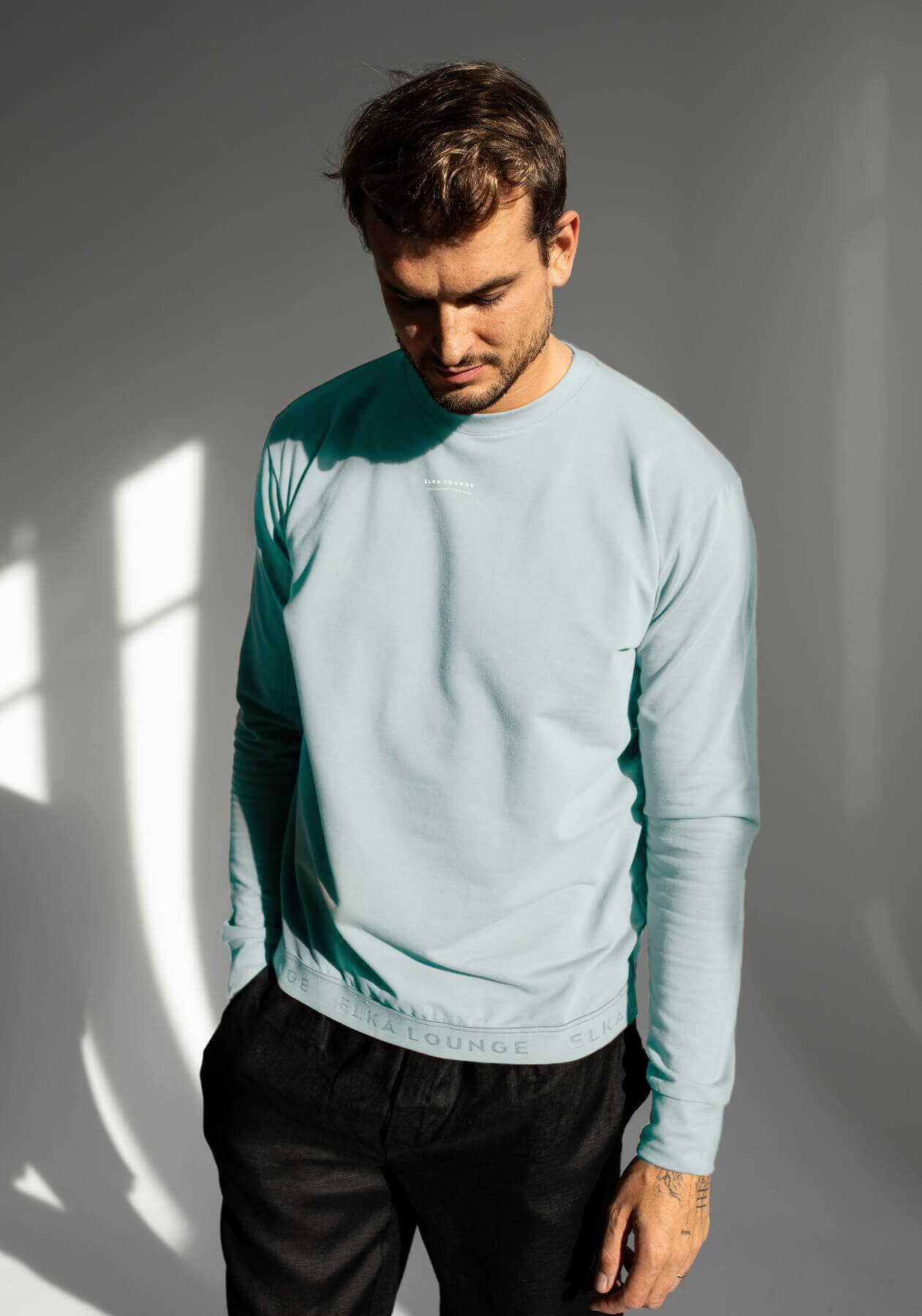 Pánská Mikina bez kapuce z biobavlny Mint brushed - regular