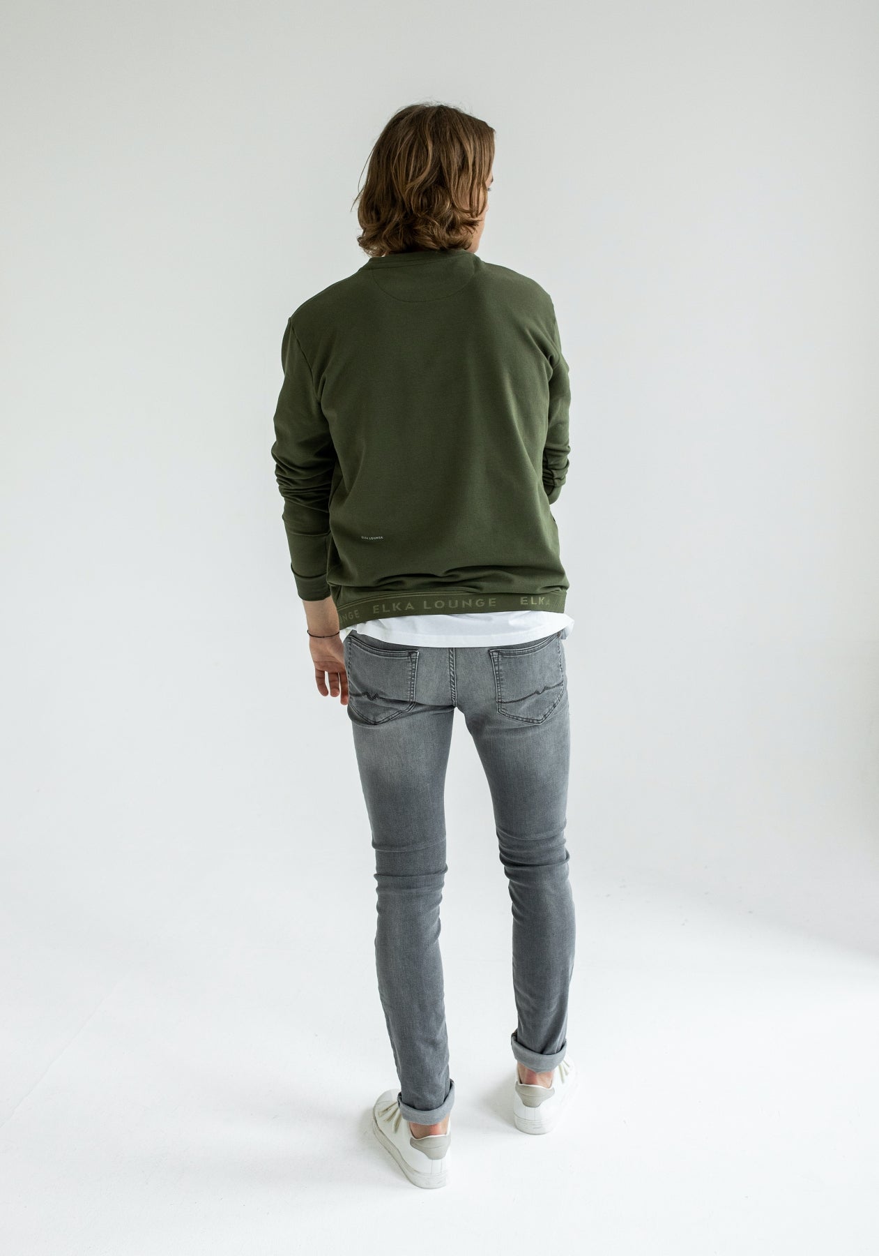 Pánska Mikina bez kapucne z biobavlny Moss green brushed - khaki regular