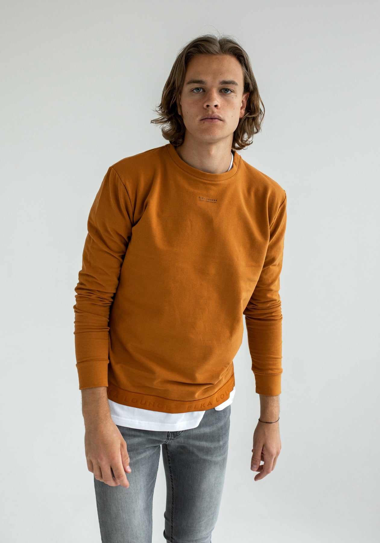 Men Sweatshirt organic cotton Burnt ochre brushed - regular