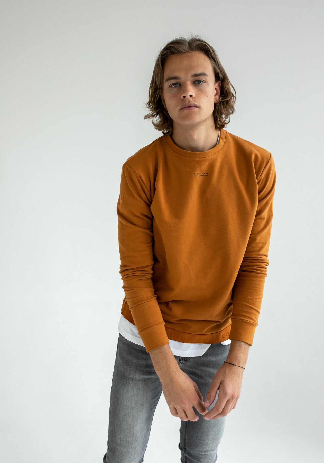 Men Sweatshirt organic cotton Burnt ochre brushed - regular