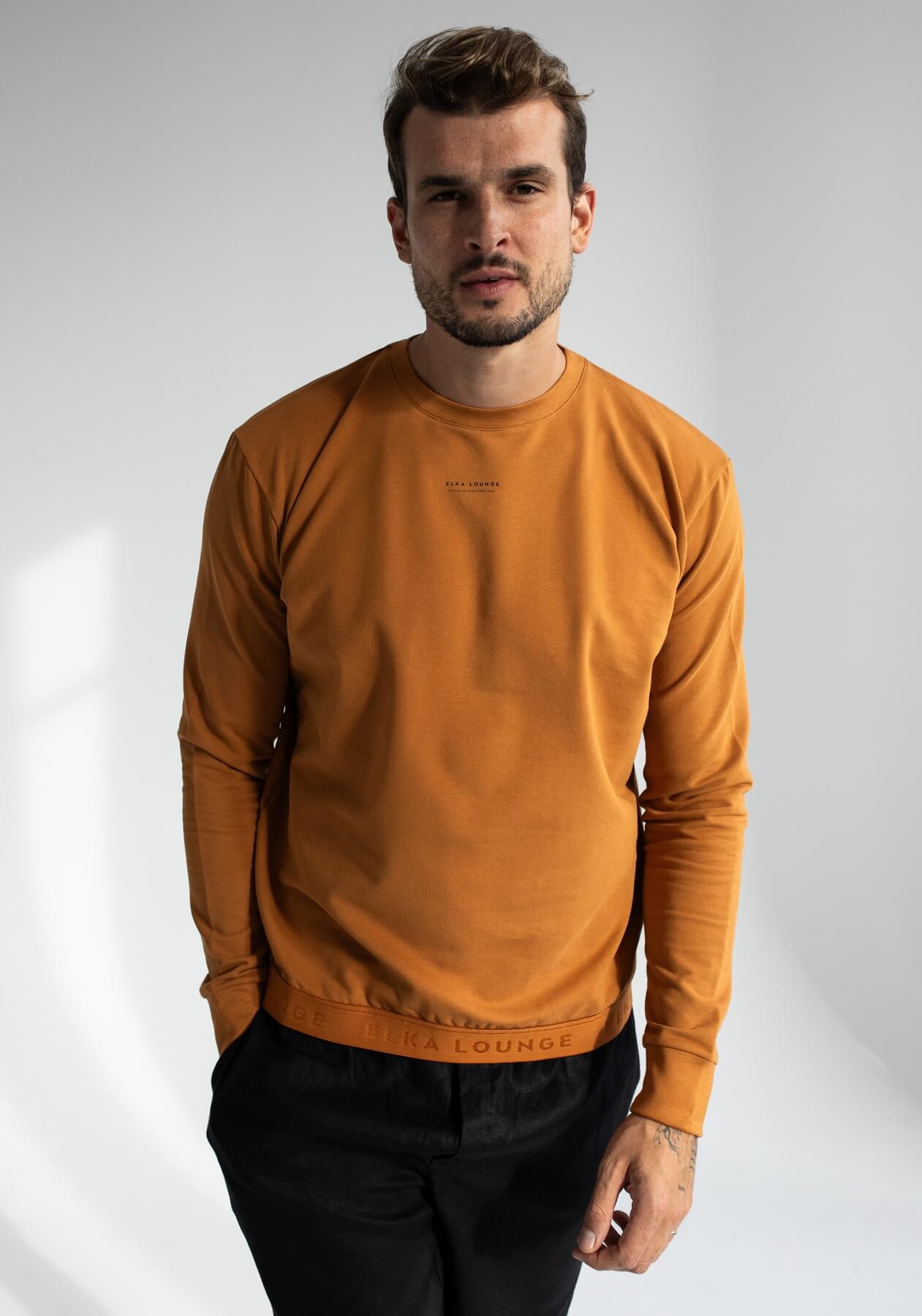 Men Sweatshirt organic cotton Burnt ochre brushed - regular
