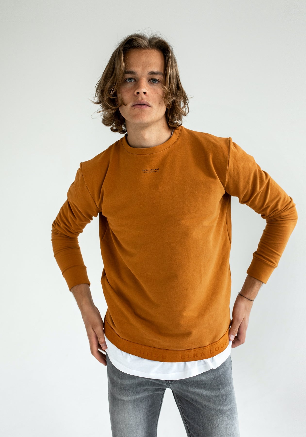 Men Sweatshirt organic cotton Burnt ochre brushed - regular