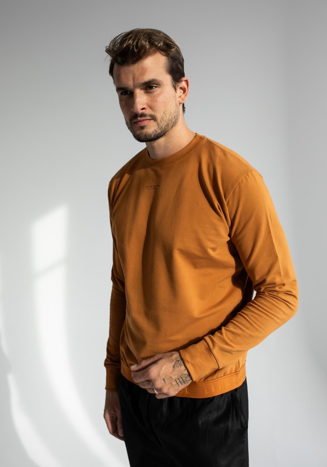 Men Sweatshirt organic cotton Burnt ochre brushed - regular
