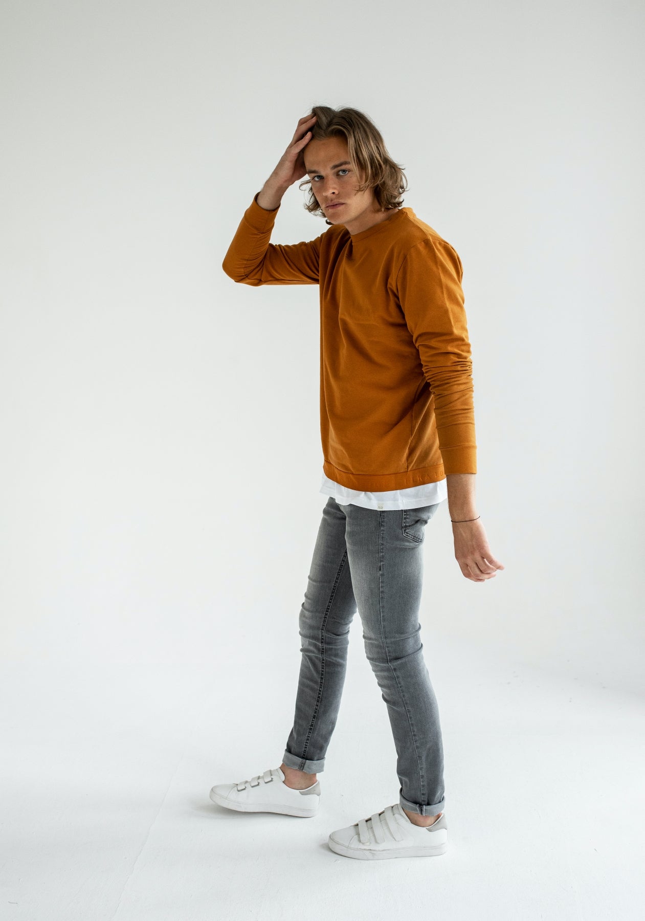 Men Sweatshirt organic cotton Burnt ochre brushed - regular
