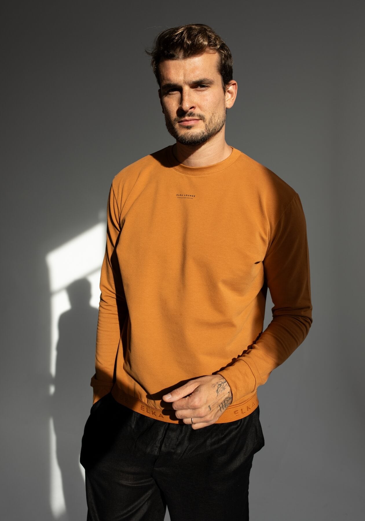 Men Sweatshirt organic cotton Burnt ochre brushed - regular