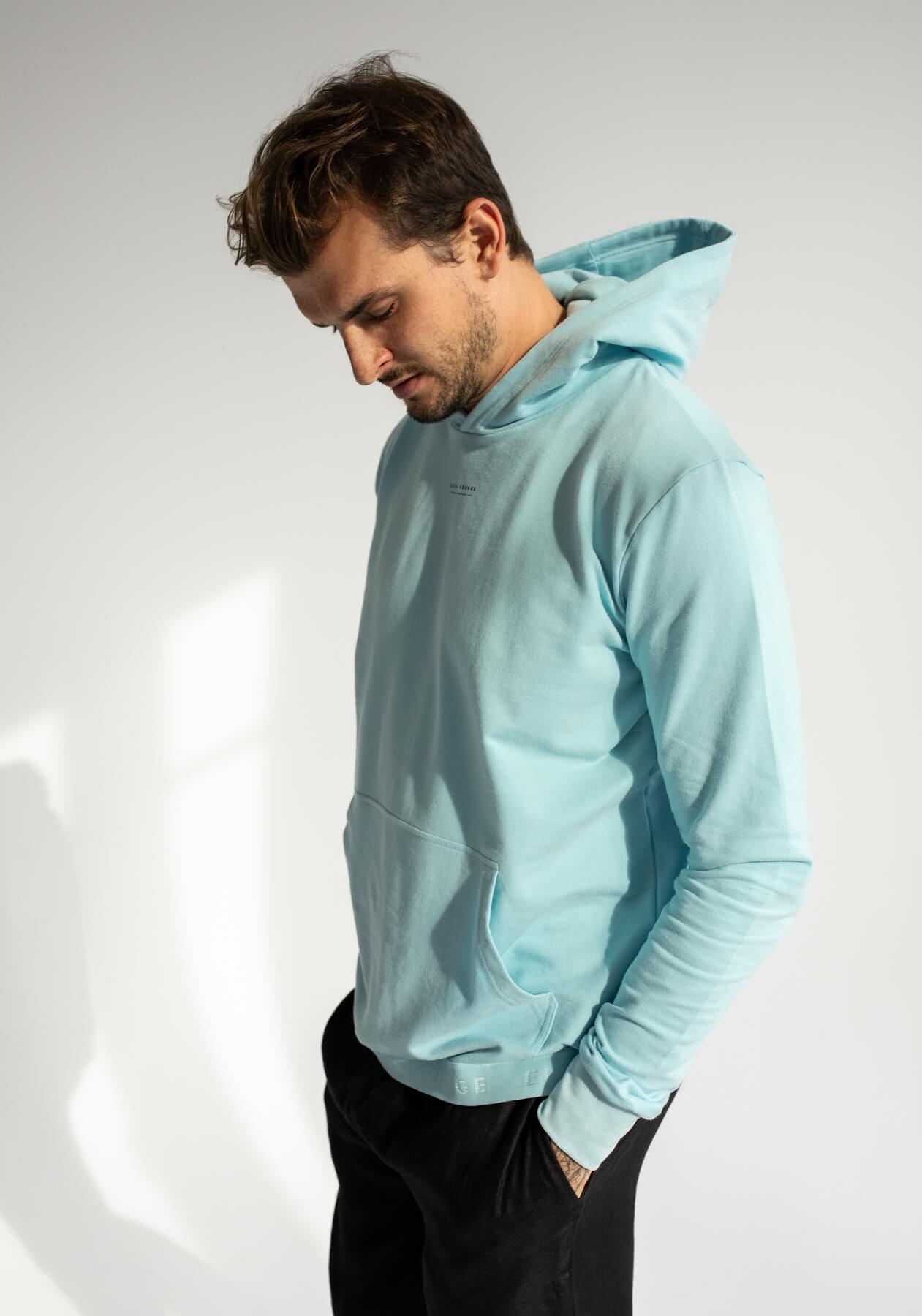 Pánska mikina s kapucňou z biobavlny Sky blue brushed - regular