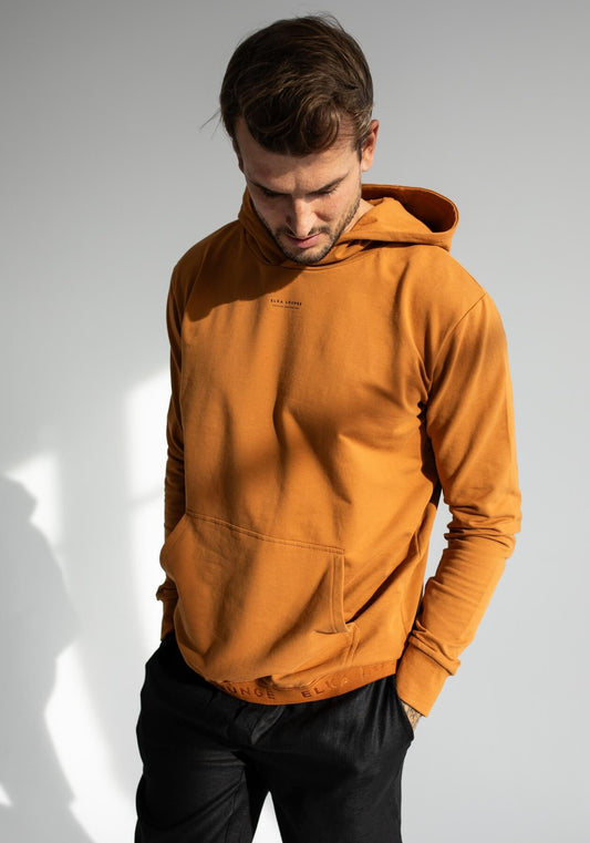 Pánska mikina s kapucňou z biobavlny Burnt ochre brushed - regular