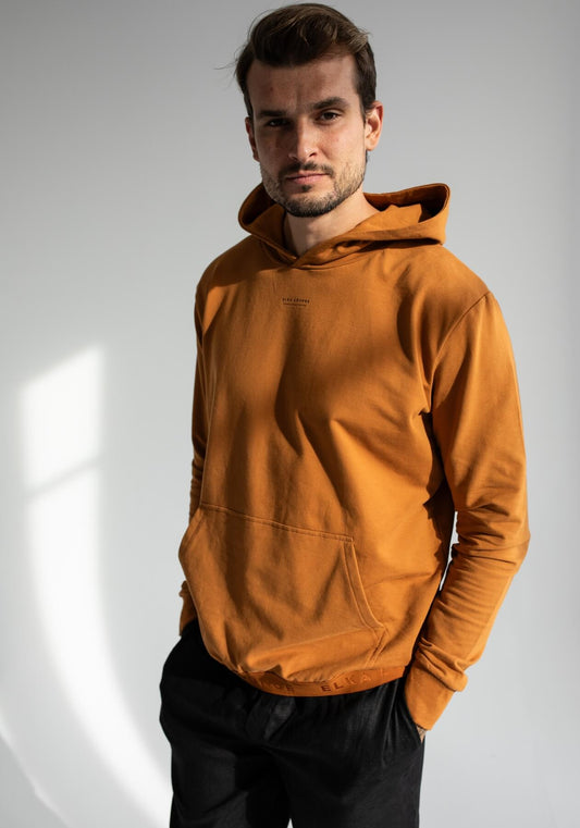 Pánska mikina s kapucňou z biobavlny Burnt ochre brushed - regular