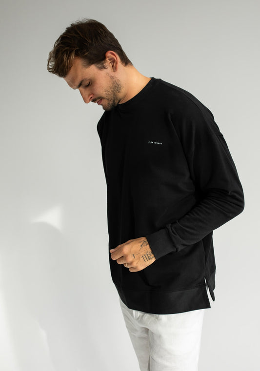 Pánska Mikina bez kapuce z biobavlny Black brushed - Oversized