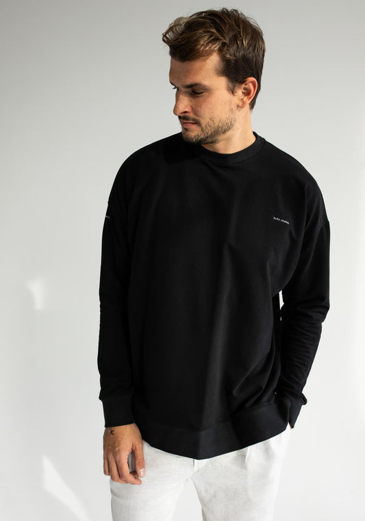 Pánska Mikina bez kapuce z biobavlny Black brushed - Oversized