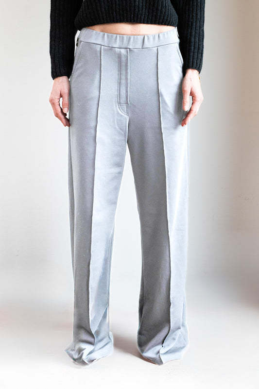 Damskie spodnie dresowe wide-leg z biobawełny Pearl gray - Regular fit