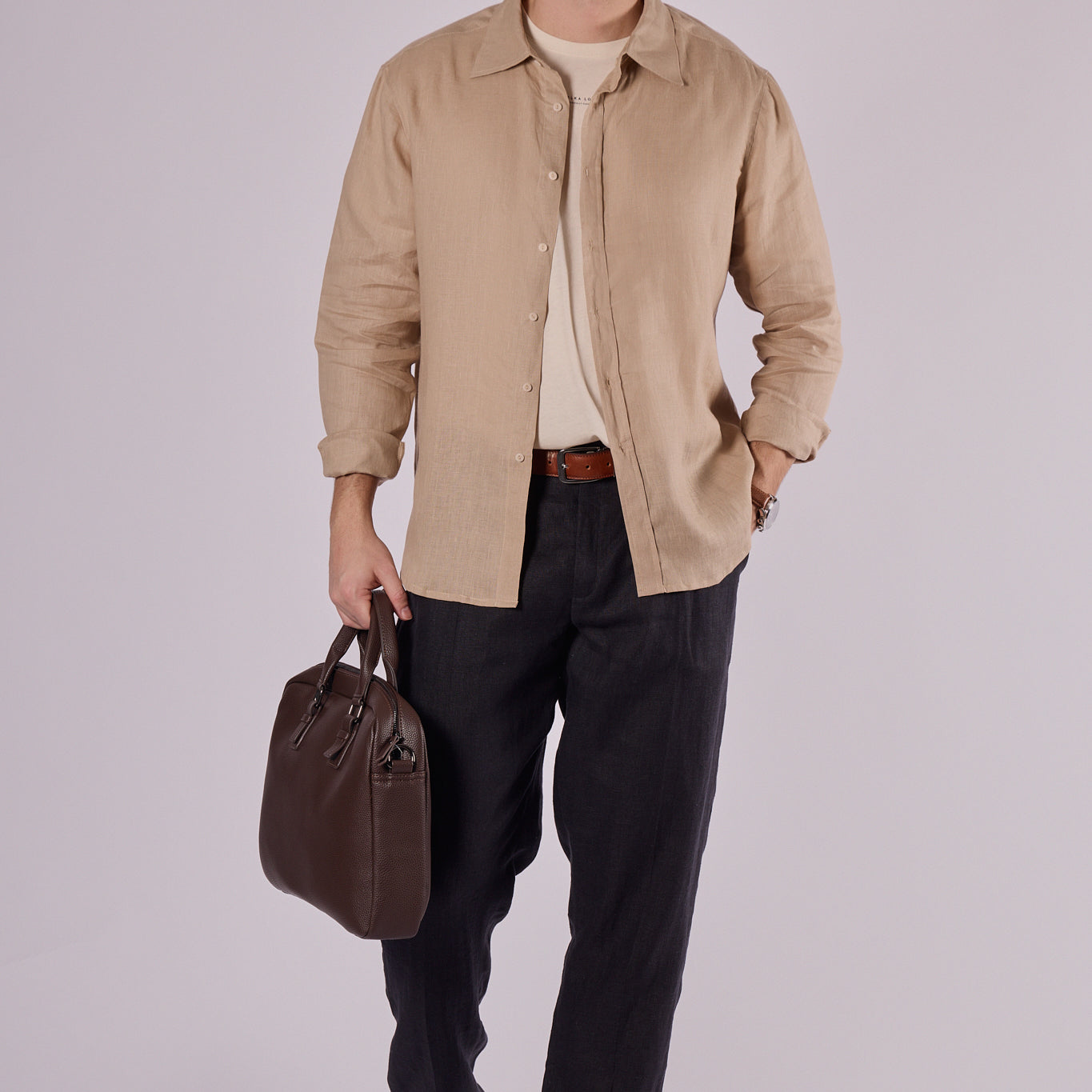 Pánská lněná košile s límečkem - regular fit