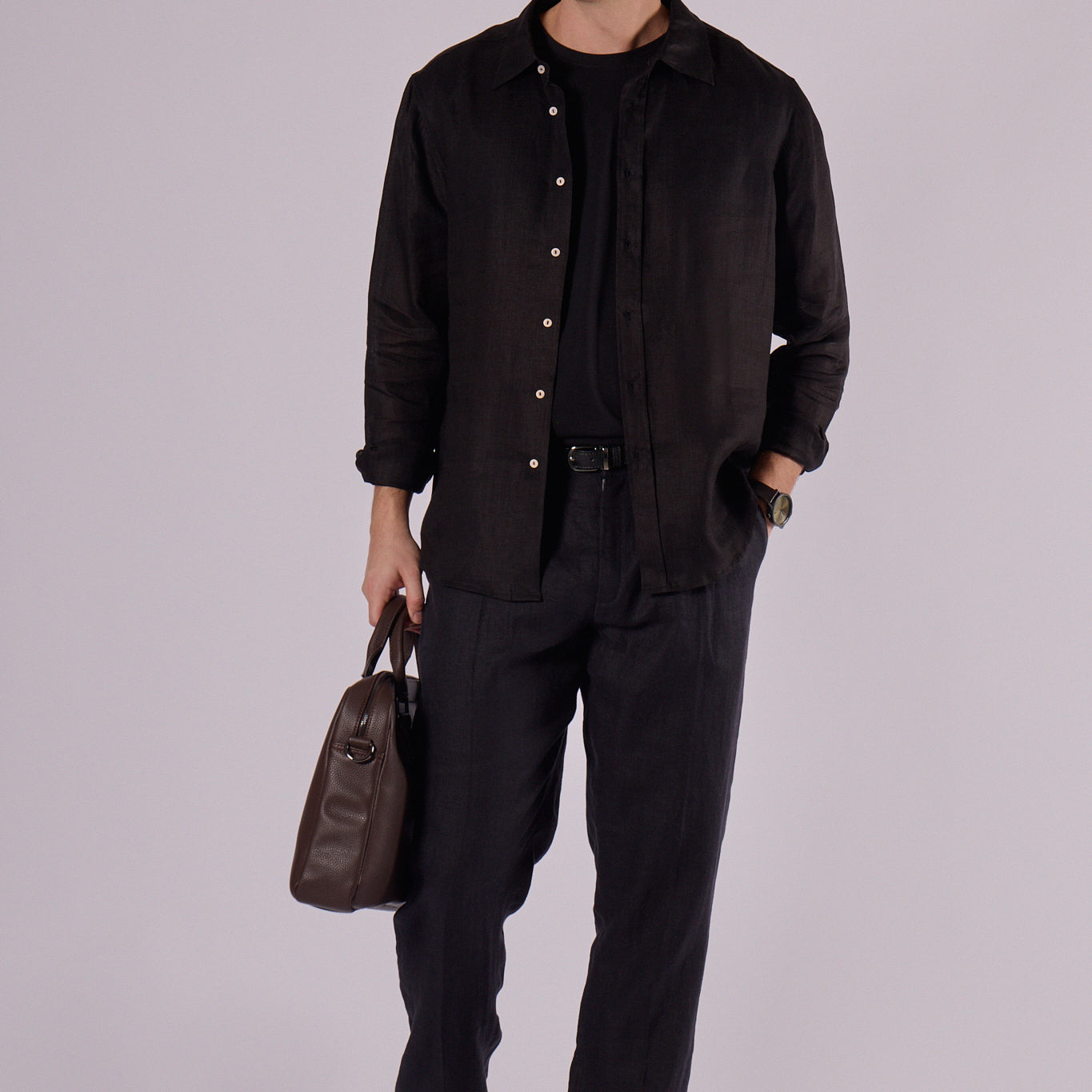 Men's linen shirt with collar - regular fit