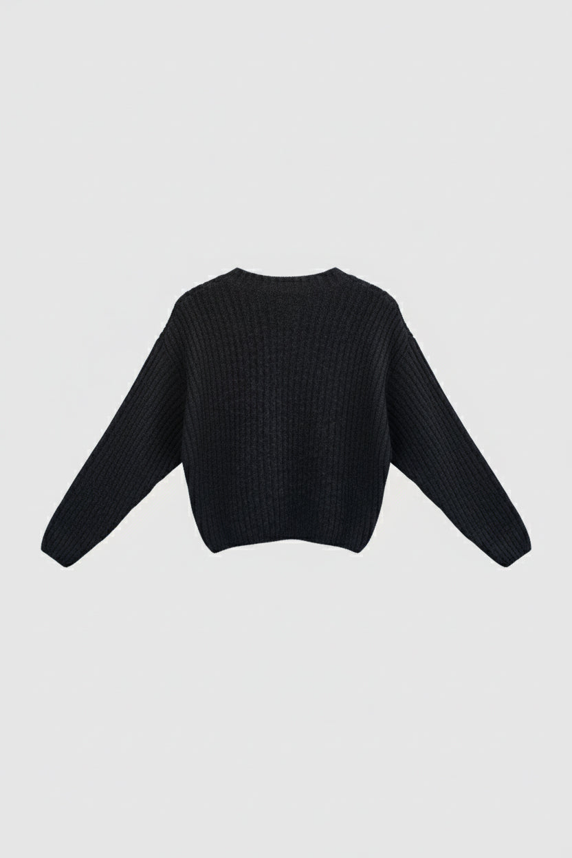 Damski sweter z wełny crewneck Regular fit - Dark gray