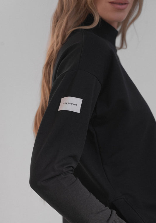 Women Sweatshirt High neck organic cotton Black - Loose fit