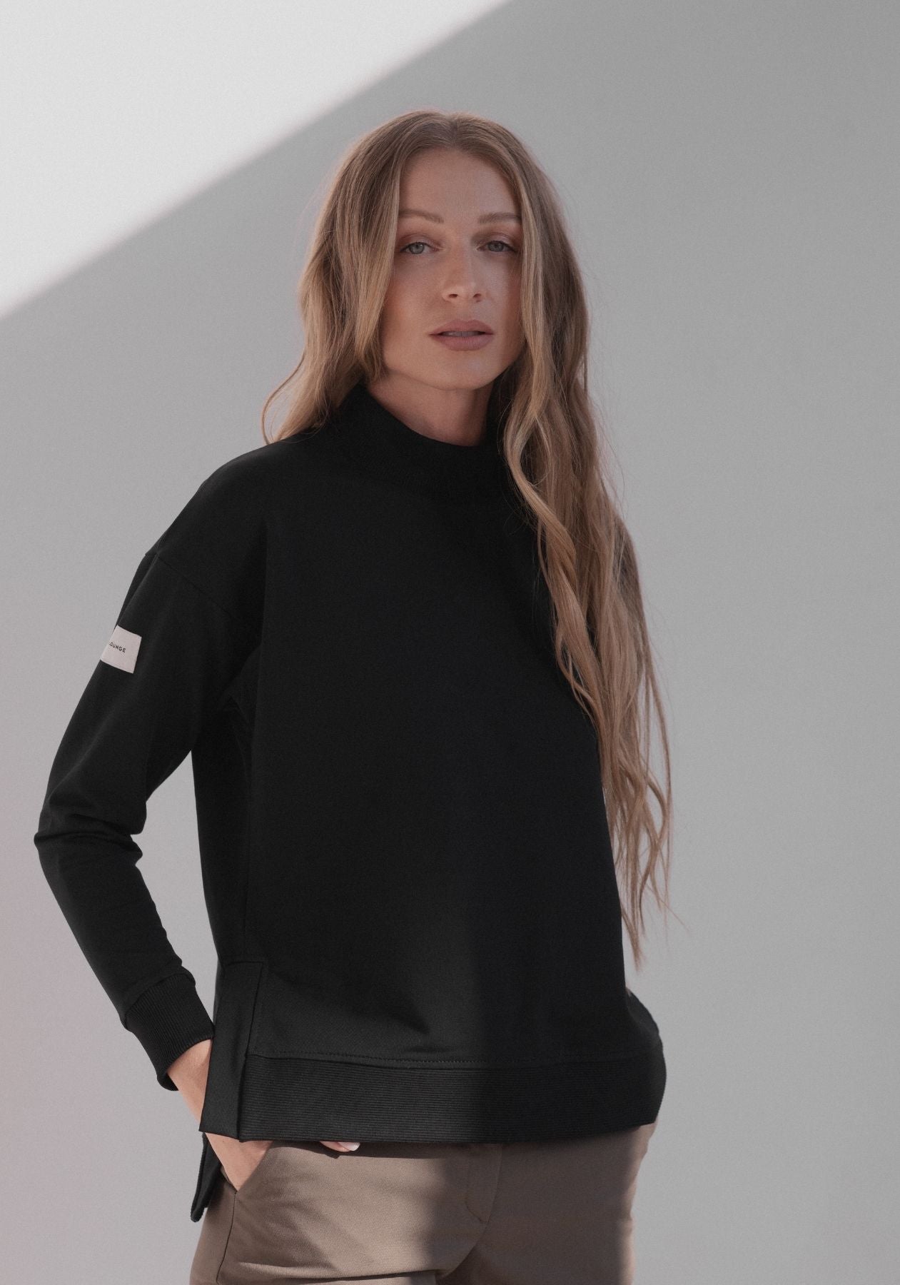 Women Sweatshirt High neck organic cotton Black Loose fit