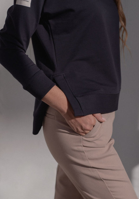 Dámská mikina High neck z biobavlny s rozparky - loose fit