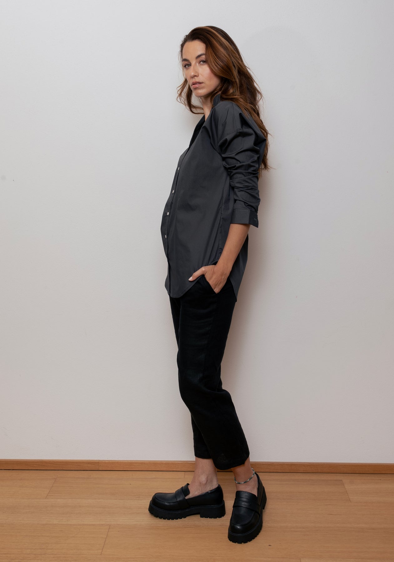 Women's loose fit organic cotton shirt - Gray