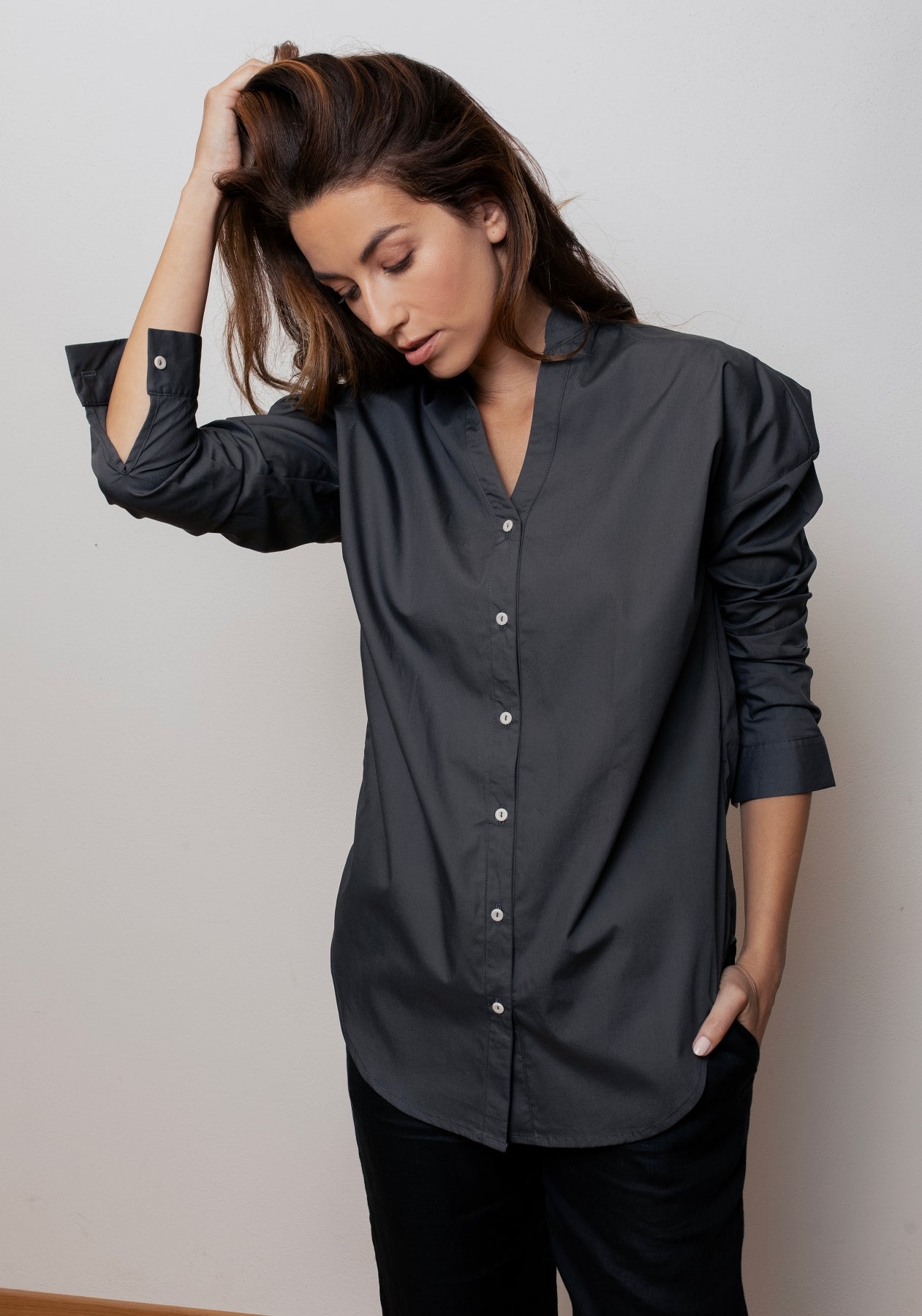 Women's loose fit organic cotton shirt - Gray