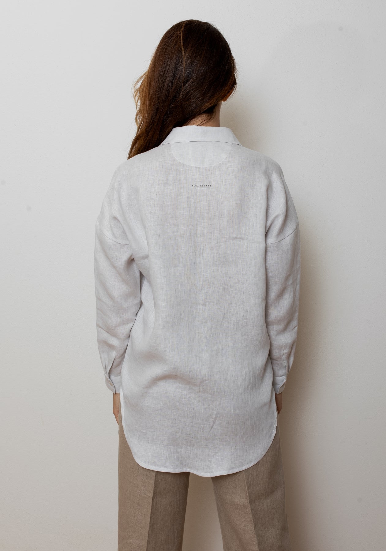 Dámska ľanová košeľa s golierom loose fit - Pearl gray