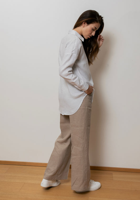 Dámska ľanová košeľa s golierom loose fit - Pearl gray