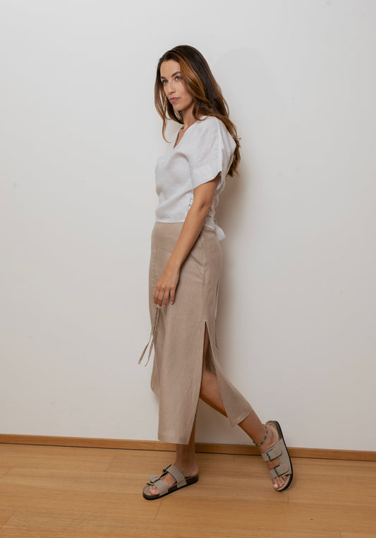 Dámska ľanová sukňa - Beige Natural