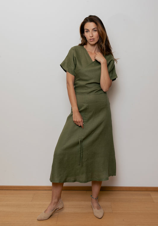 Dámska ľanová sukňa - Moss green