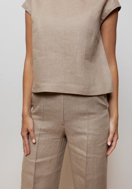 Dámske ľanové tričko regular - Beige Natural