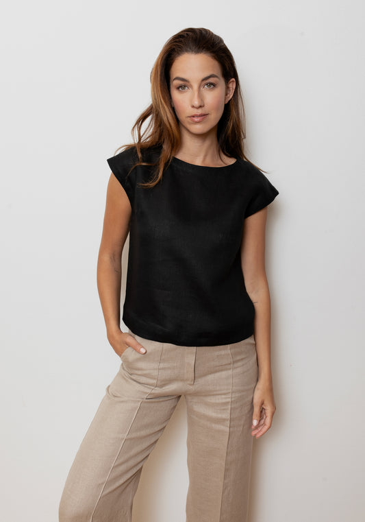 Dámske ľanové tričko regular - Black