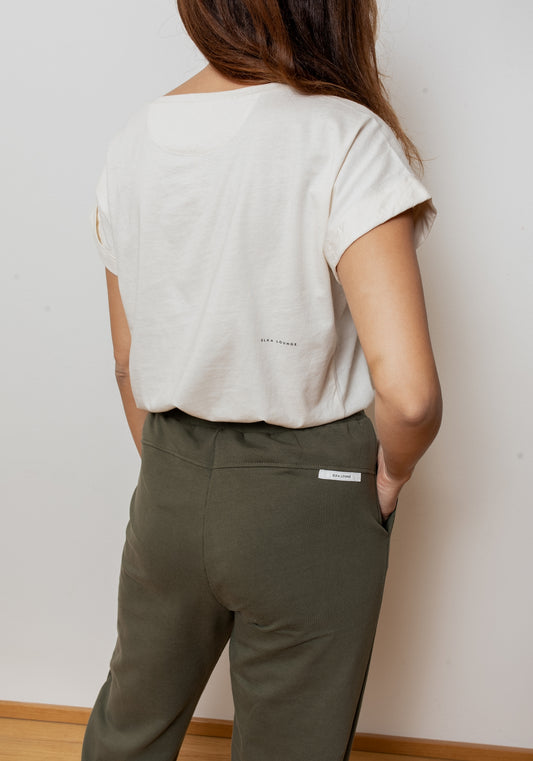 Dámske teplákové nohavice z biobavlny Moss green brushed - loose fit