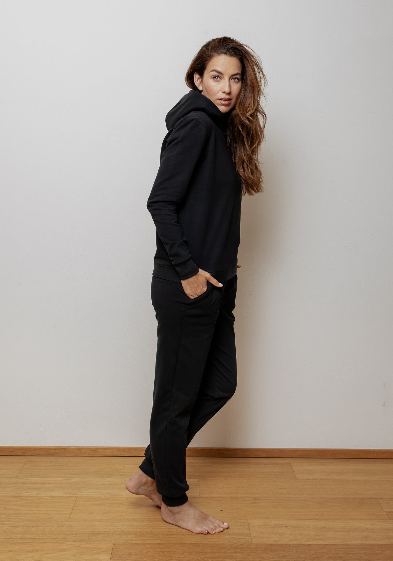Women hoodie organic cotton Black brushed - regular update