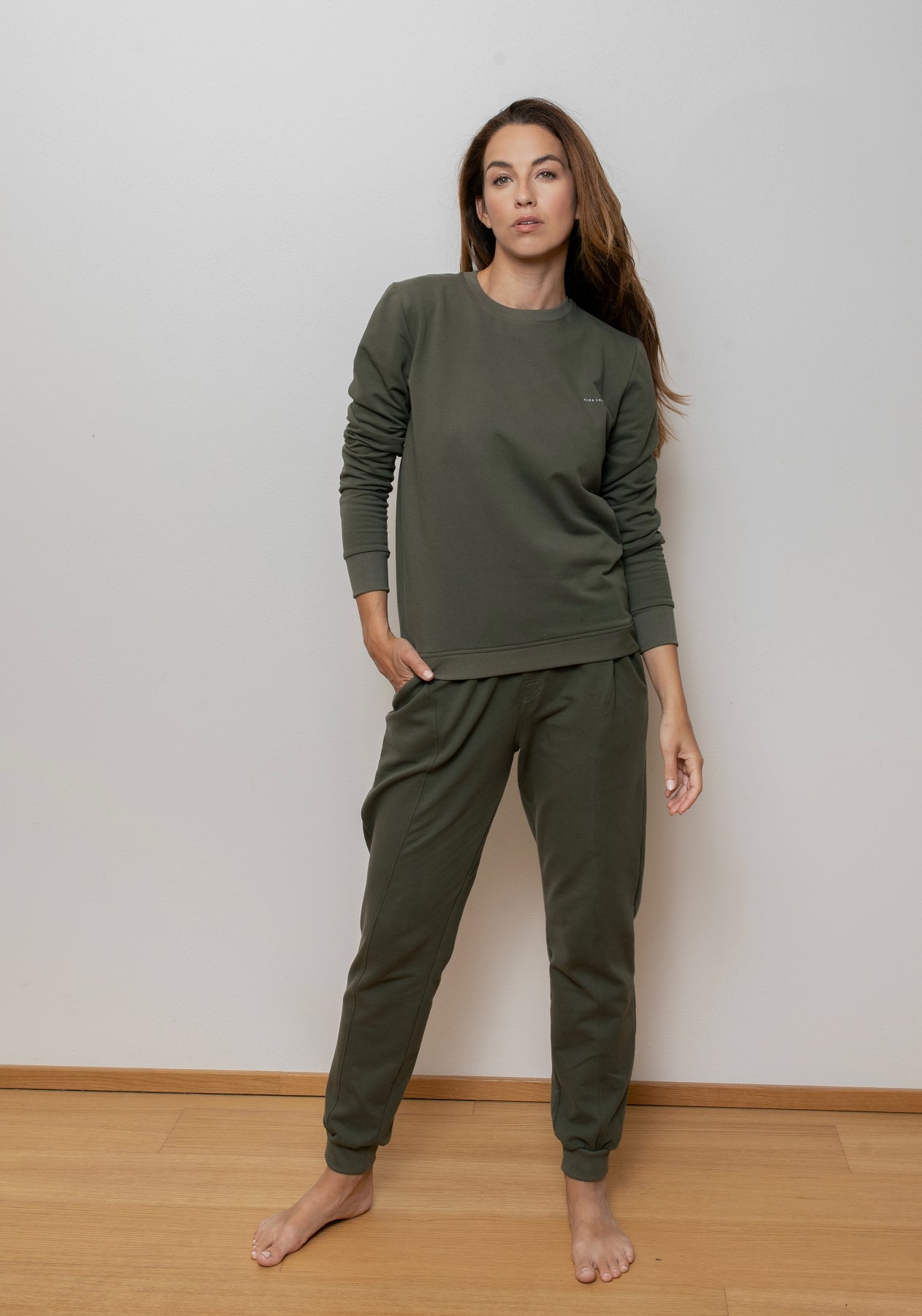 Women bluza bawełna organiczna Moss green brushed - regular update