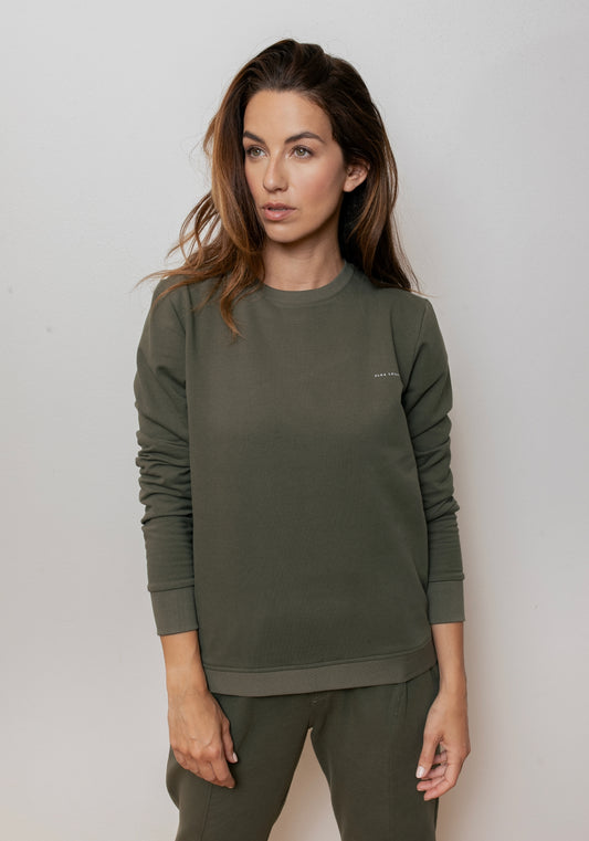 Dámska mikina bez kapucne z biobavlny Moss green brushed - regular update