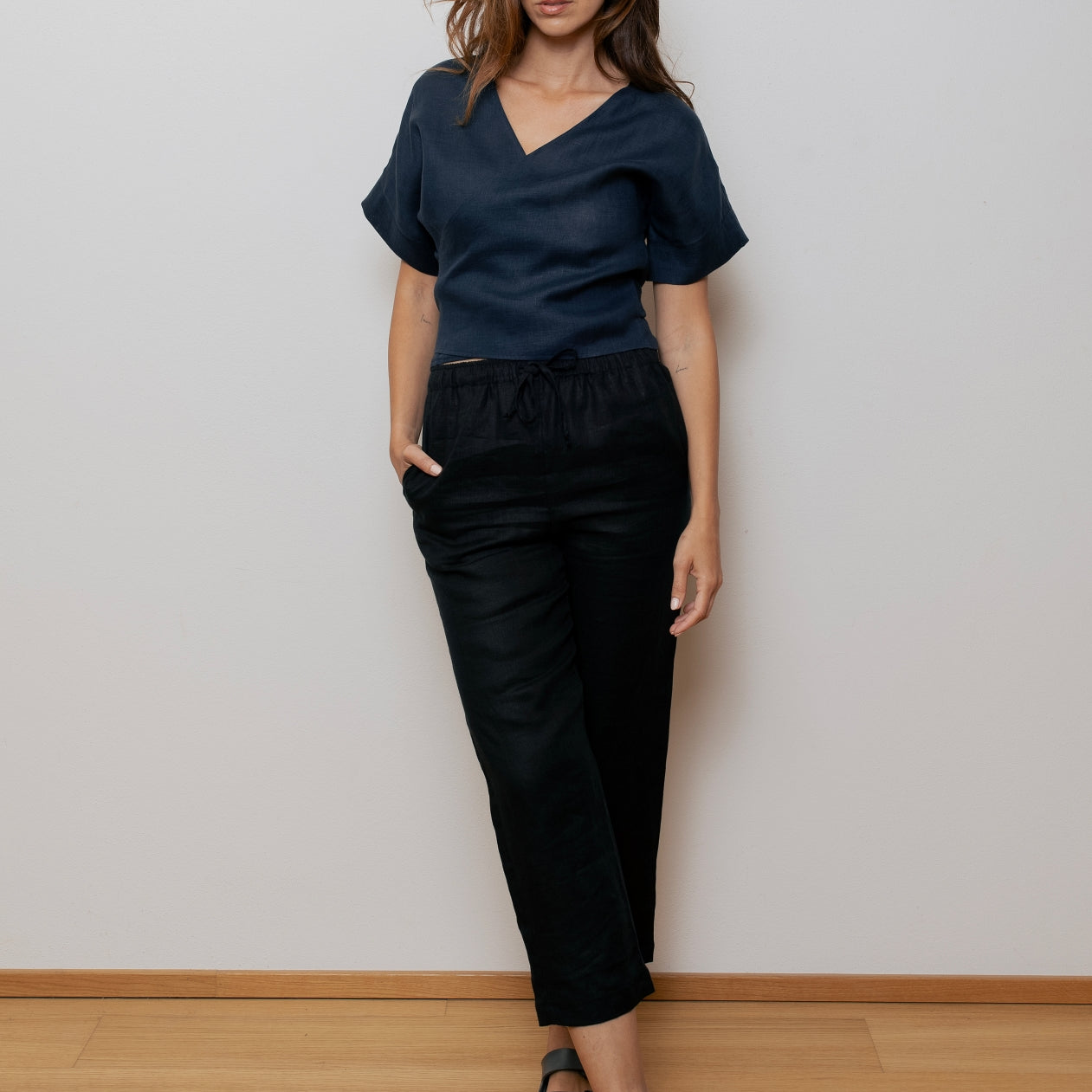 Dámský lněný zavinovací top - regular fit