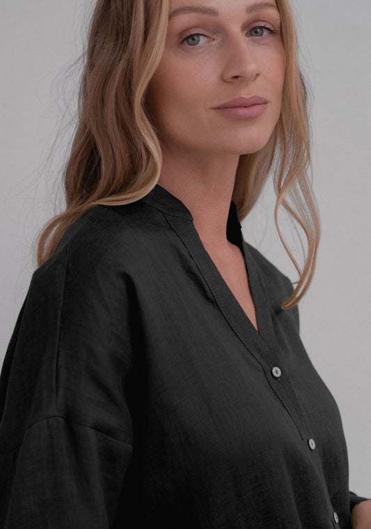 Dámská lněná košile loose fit Black