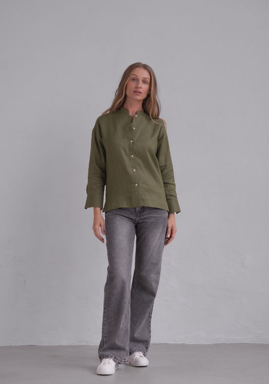 Dámská lněná košile regular fit Moss green