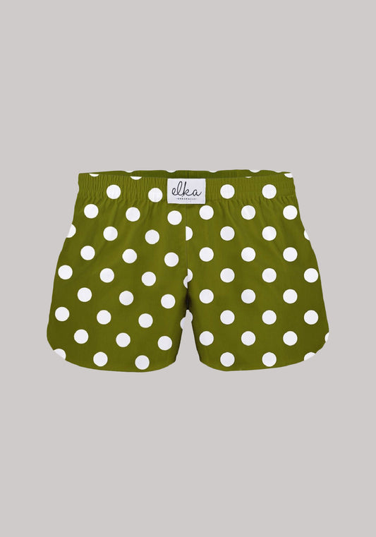 Kids Boxershorts Olive with big polka dots