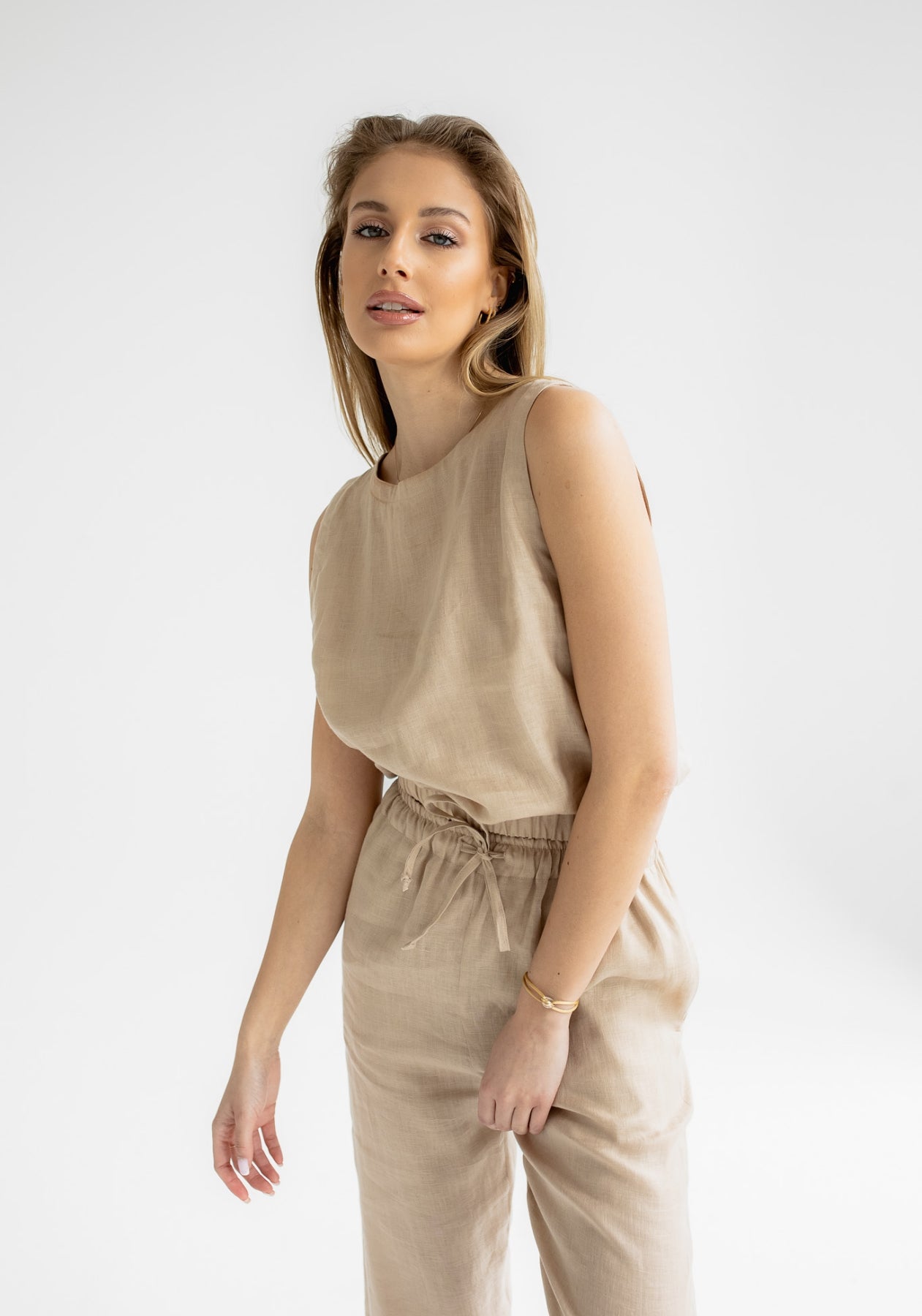 Dámsky ľanový crop top Beige natural