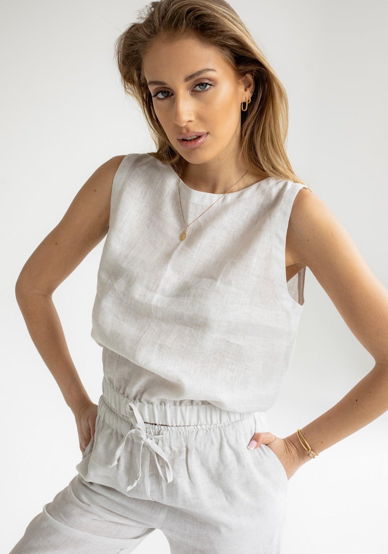 Dámsky ľanový crop top Pearl gray