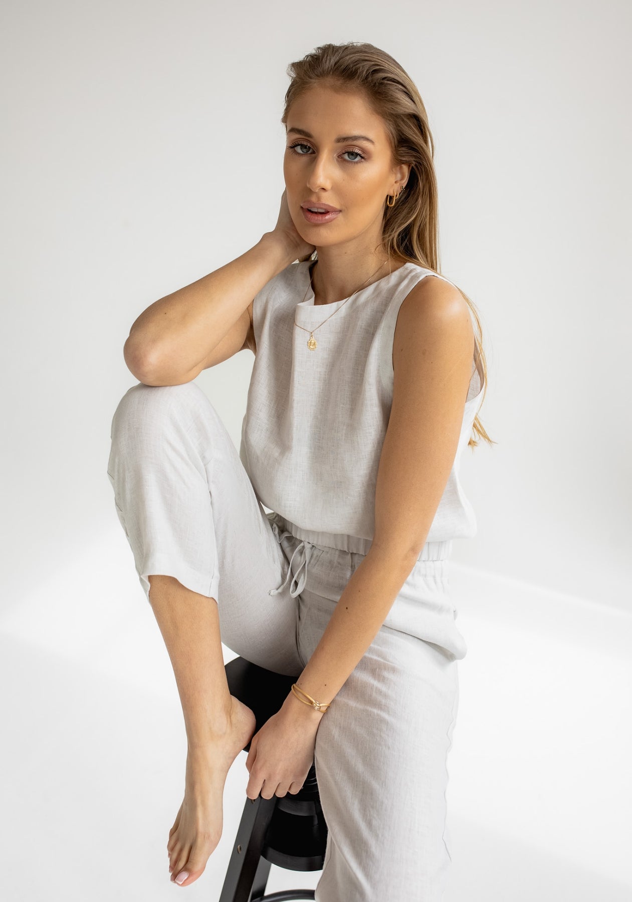 Dámsky ľanový crop top Pearl gray