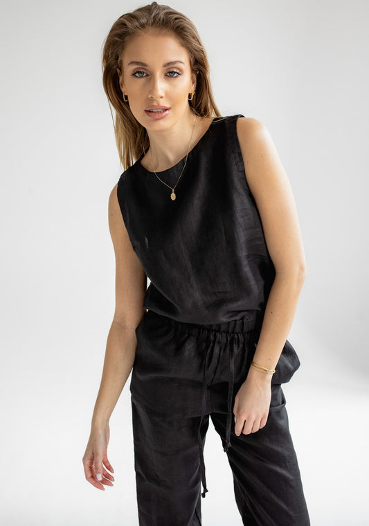 Dámsky ľanový crop top Black