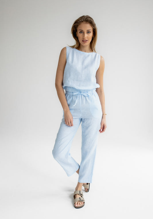 Dámsky ľanový crop top Light blue