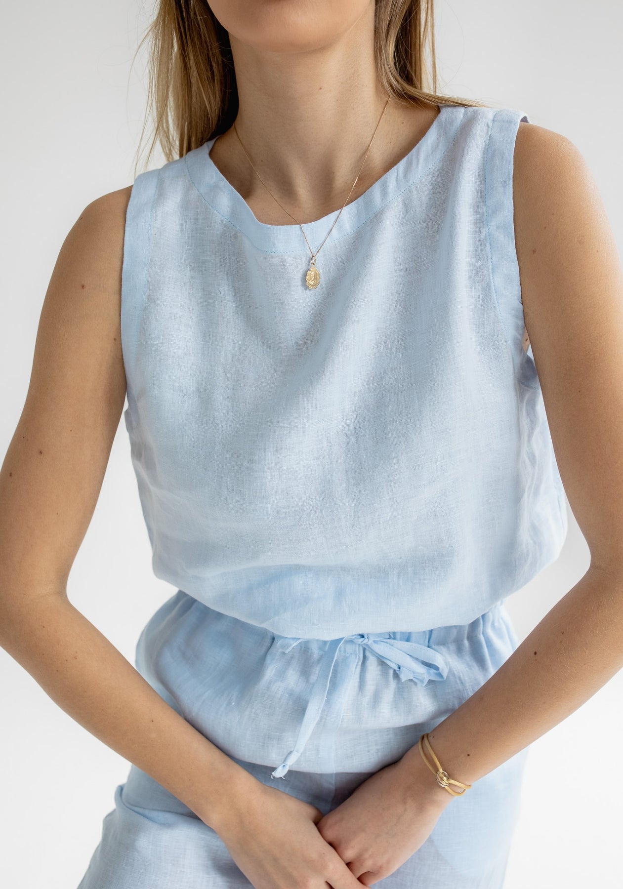 Dámsky ľanový crop top Light blue