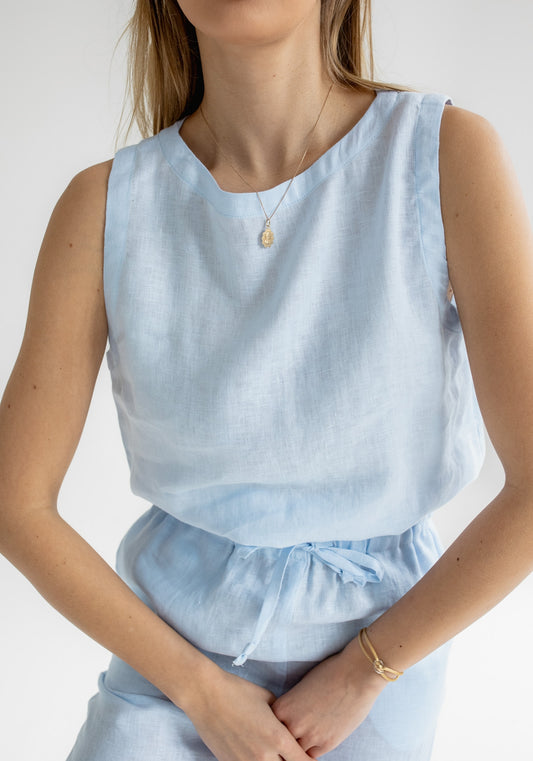 Dámsky ľanový crop top Light blue