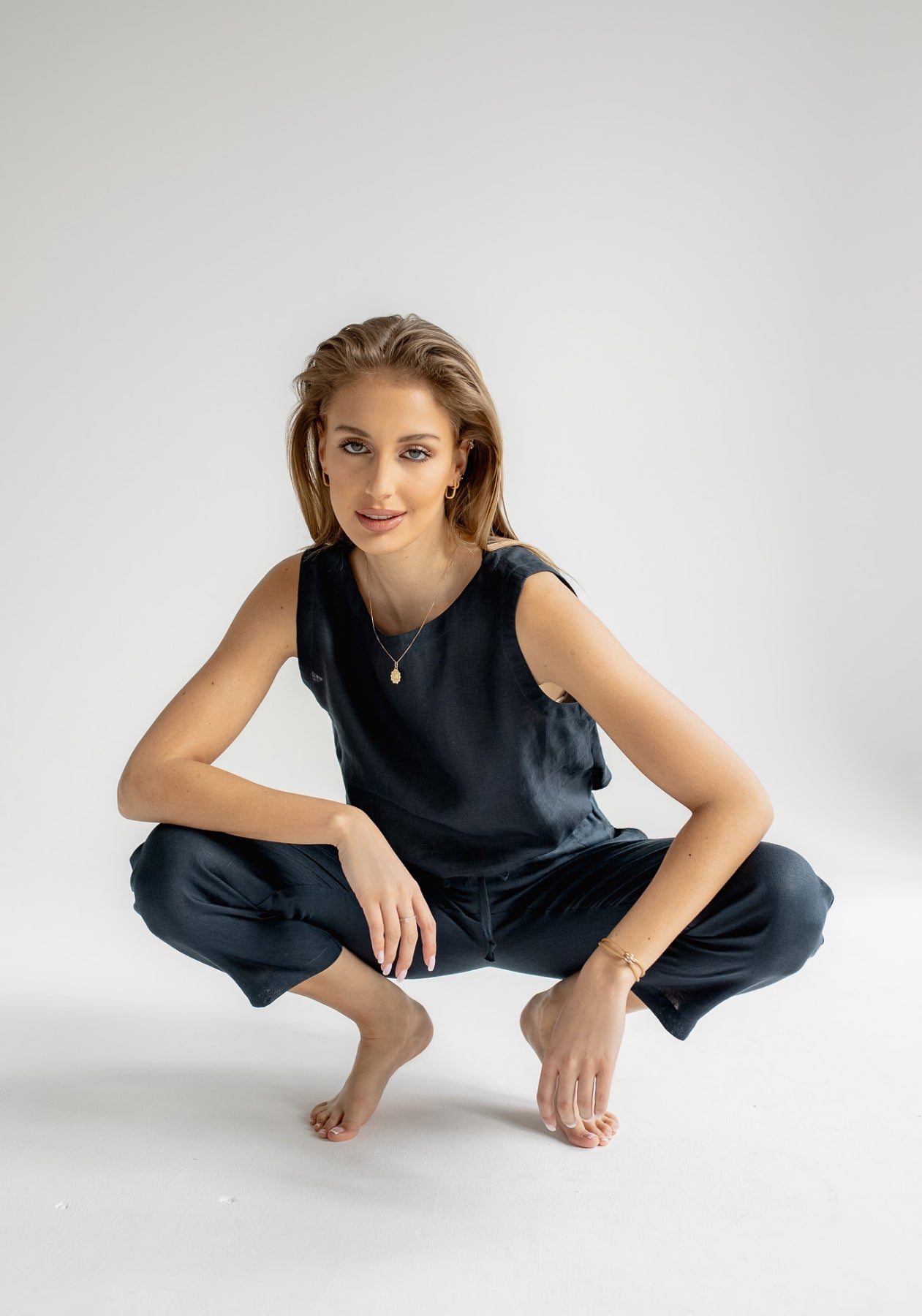 Dámsky ľanový crop top Deep blue