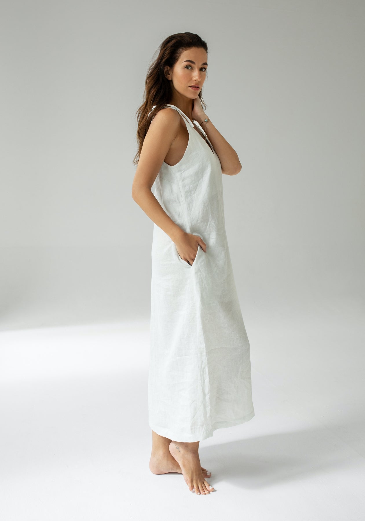 Dámske ľanové šaty long loose fit Pearl gray
