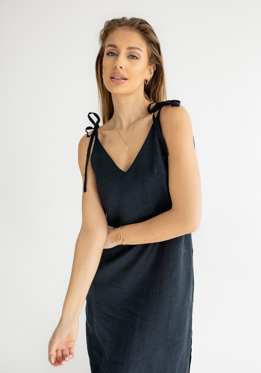 Dámske ľanové šaty long loose fit Deep blue