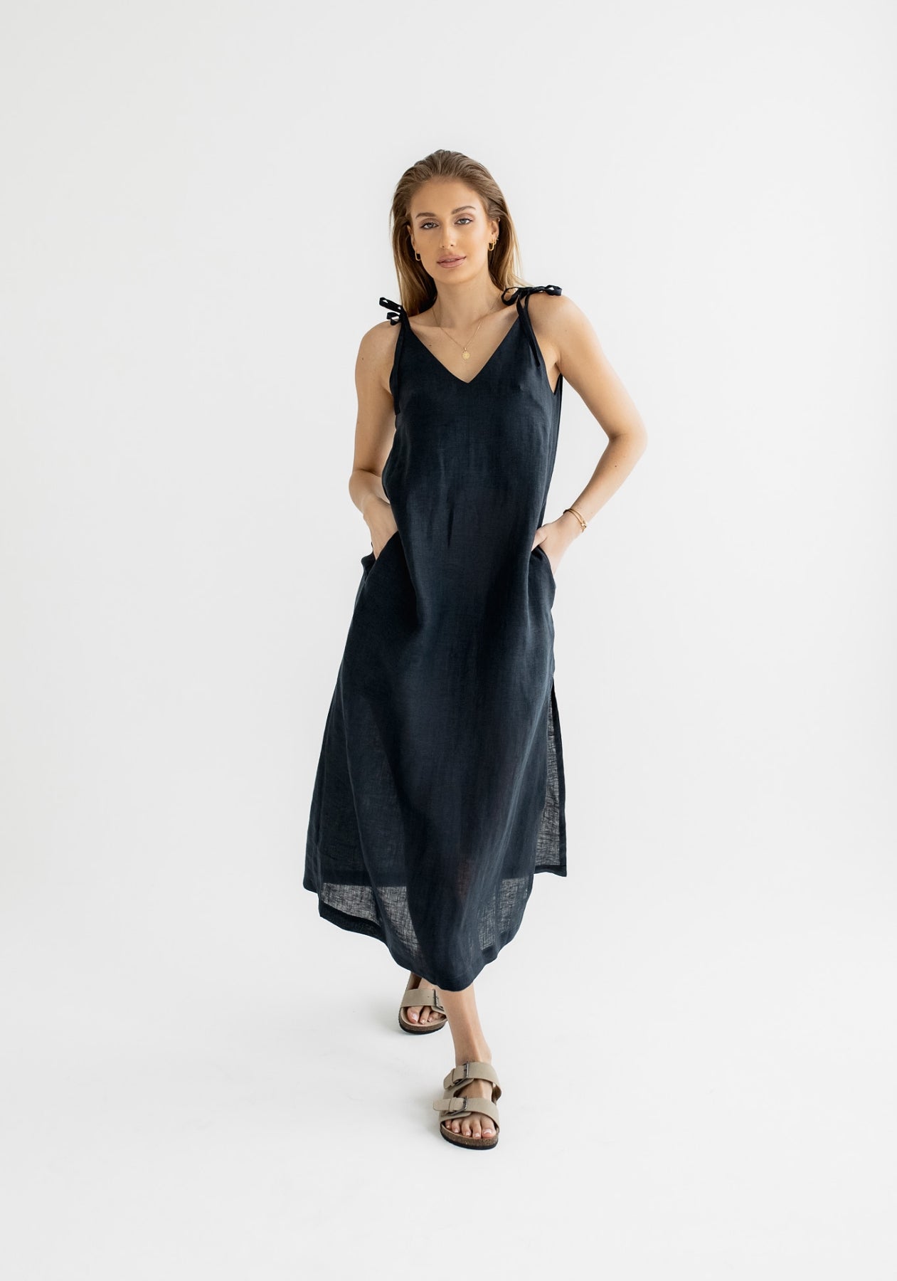 Dámske ľanové šaty long loose fit Deep blue